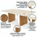 Ver imagem 2 de Mesa de Jantar 200cm Tampo MDF Pés em 100% Madeira Maciça Aurora Off White/Castanho