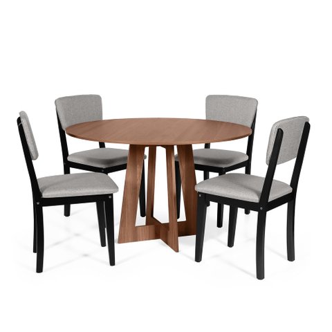 Mesa de Jantar Redonda Montreal Noronha com 4 Cadeiras Estofadas Ella Preto/cinza Claro