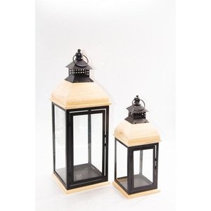 Lanterna Marroquina Preta Aço Inoxidável Madeira 2 Pçs