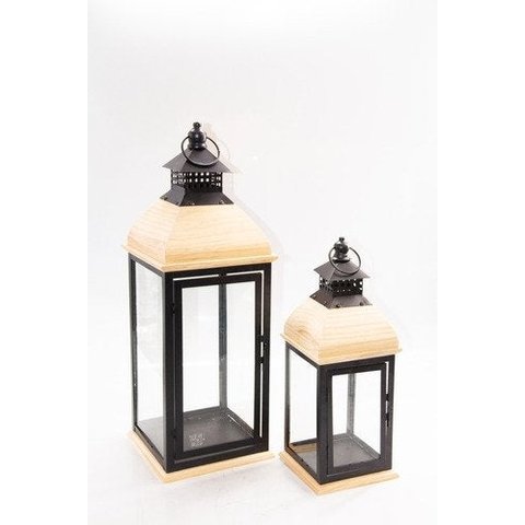 Lanterna Marroquina Preta Aço Inoxidável Madeira 2 Pçs