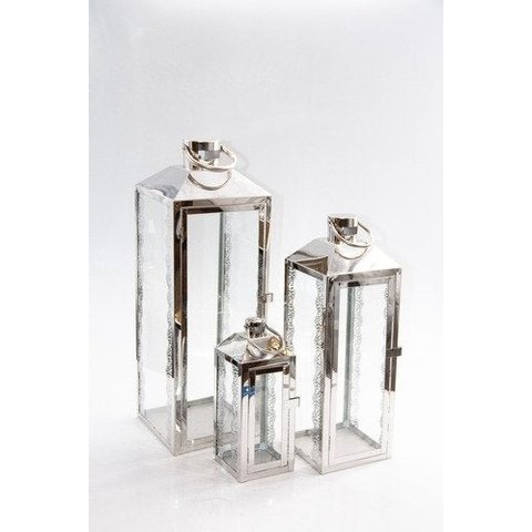 Lanterna Marroquina Kit 3 Pçs Aço Inoxidável Vidro Luxo