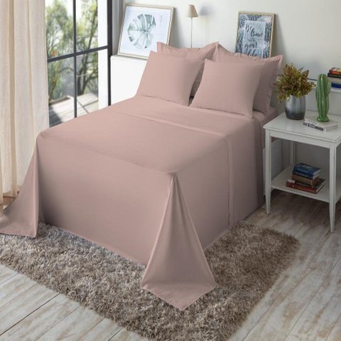 Jogo de Cama King Size Algodão 180 Fios 4 Peças Liso Moderno