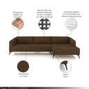 Ver imagem 3 de Sofá Bipartido Sala de Estar Kiara 292cm Chaise Direito Pés de Ferro Couro Capuccino G52 - Gran Belo
