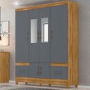 Ver imagem 1 de Guarda Roupa Casal com Espelho Ms912 4 Portas 2 Gavetas - Freijó / Off White Freijó / Cinza