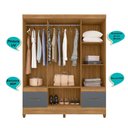 Ver mais imagens de Guarda Roupa Casal com Espelho Ms912 4 Portas 2 Gavetas - Freijó / Off White Freijó / Cinza