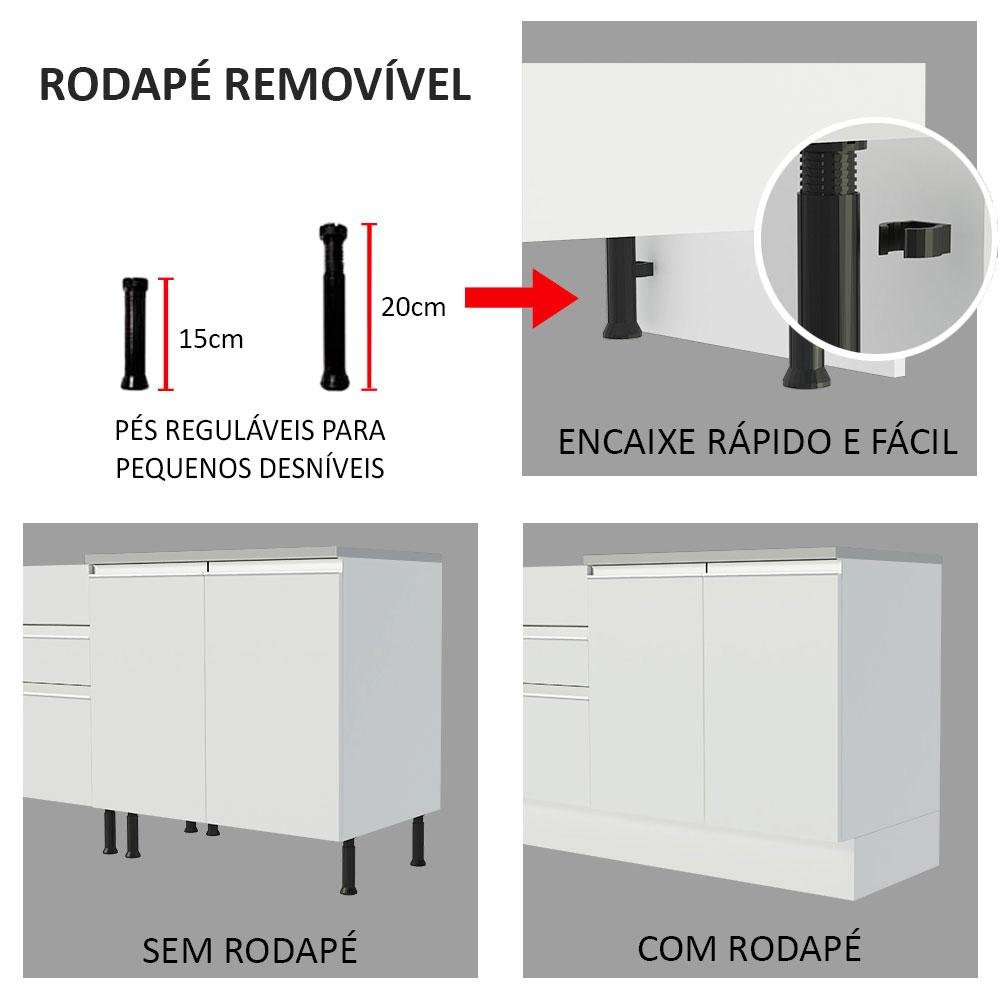 Balcão de Pia Armário de Cozinha 150 cm 2 Portas e 2 Gavetas (Sem Tampo e Pia) Branco Glamy Madesa - 9