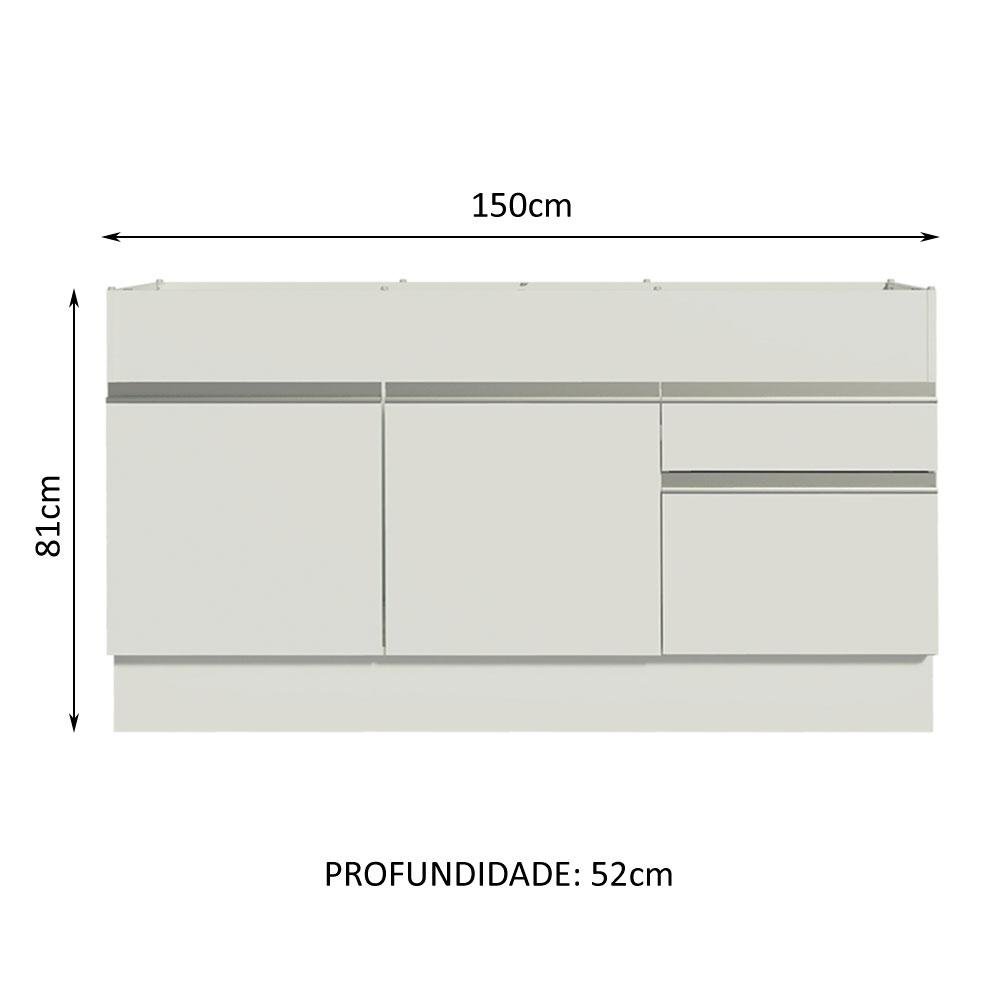 Balcão de Pia Armário de Cozinha 150 cm 2 Portas e 2 Gavetas (Sem Tampo e Pia) Branco Glamy Madesa - 4
