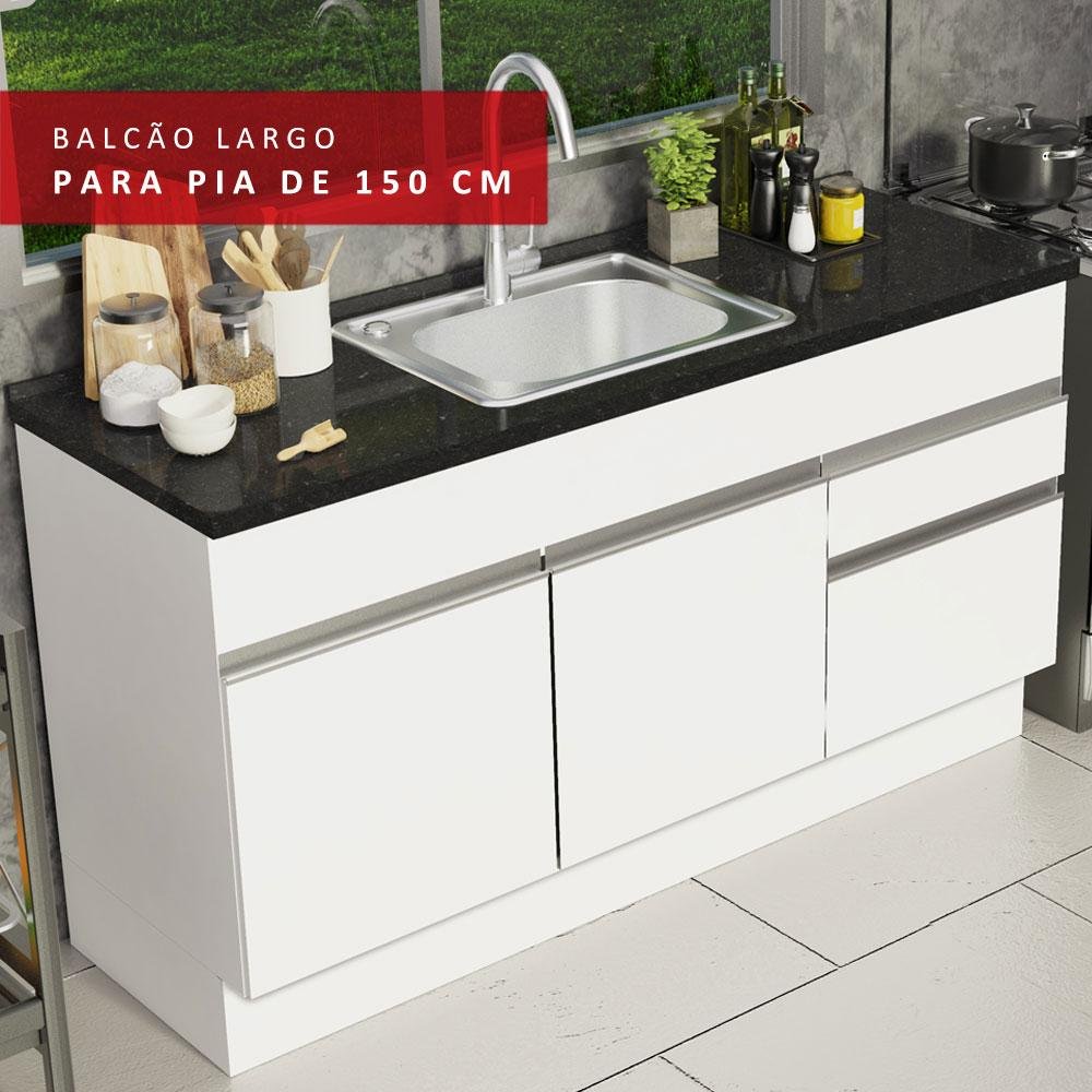 Balcão de Pia Armário de Cozinha 150 cm 2 Portas e 2 Gavetas (Sem Tampo e Pia) Branco Glamy Madesa - 8