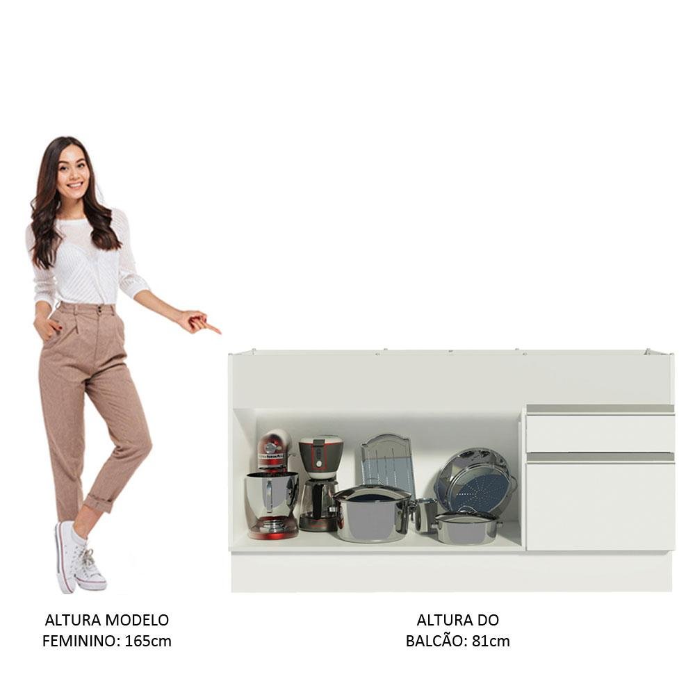 Balcão de Pia Armário de Cozinha 150 cm 2 Portas e 2 Gavetas (Sem Tampo e Pia) Branco Glamy Madesa - 5