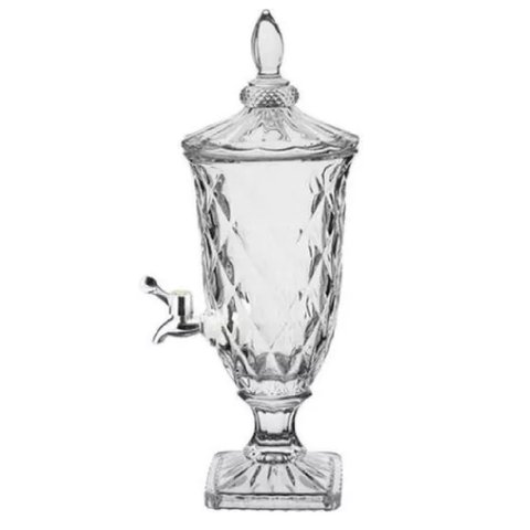 Suqueira de Cristal Dispenser de Bebidas Vidro 2 Litros com Torneira Luxo Vintage Festa Casamento