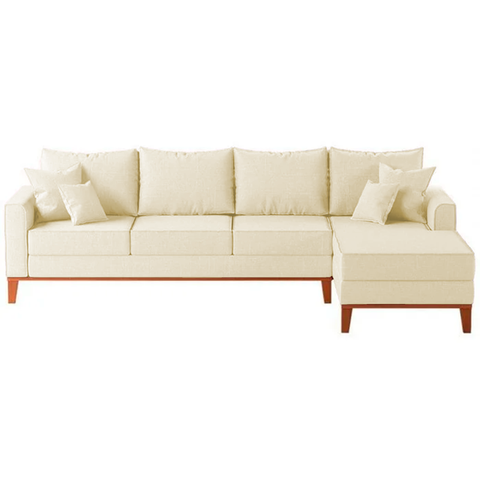 Sofá 4 Lugares Beny com Chaise Direito Corino Bege