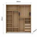 Ver imagem 3 de Guarda Roupa Casal 2 Portas Correr Vidro Reflecta com LED 200cm x 55,8cm x 230cm 100% MDF Cor:Olmo