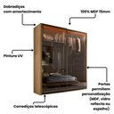 Ver imagem 4 de Guarda Roupa Casal 2 Portas Correr Vidro Reflecta com LED 200cm x 55,8cm x 230cm 100% MDF Cor:Olmo