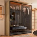 Ver imagem 6 de Guarda Roupa Casal 2 Portas Correr Vidro Reflecta com LED 200cm x 55,8cm x 230cm 100% MDF Cor:Olmo