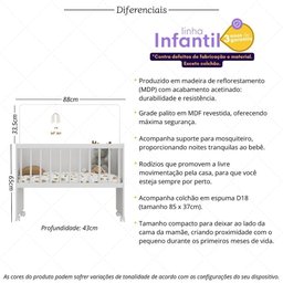 Mini Berço Moisés com Colchão Incluso e Rodízios Multimóveis Mp4381c Branco - 3