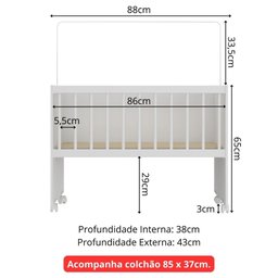 Mini Berço Moisés com Colchão Incluso e Rodízios Multimóveis Mp4381c Branco - 7