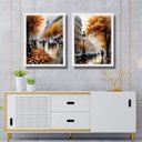Ver imagem 1 de Kit 2 Quadros Artes Cidades Européias na Chuva 24x18cm:moldura Branca