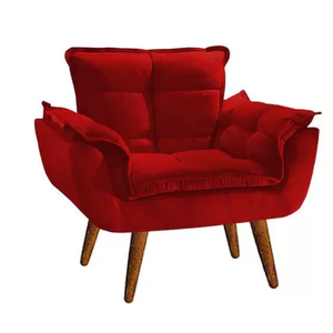 Poltrona Opala Vermelha Suede Decorativa para Sala Escritório Biselos-decor