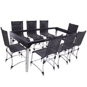 Conjunto de 8 Cadeiras e Mesa de Jantar Haiti em Alumínio para Cozinha, Edícula - Preto