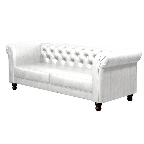 Sofá Decorativo Sala de Estar Chesterfield 3 Lugares 200cm Couro Branco - Mozzelar