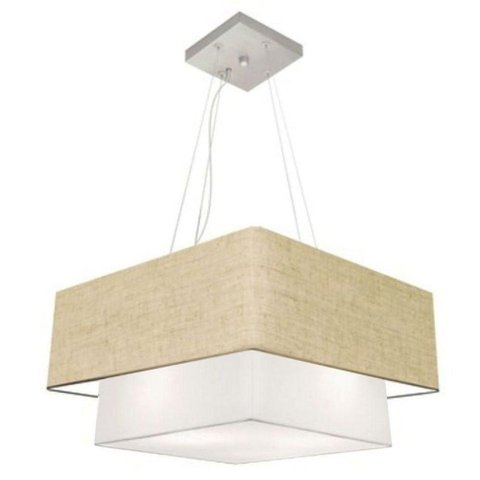 Lustre Pendente Duplo Quadrado Vivare Md-4083 Cúpula em Tecido 70x50cm - Bivolt Rustico-bege-branco