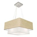Ver imagem 2 de Lustre Pendente Duplo Quadrado Vivare Md-4083 Cúpula em Tecido 70x50cm - Bivolt Rustico-bege-branco