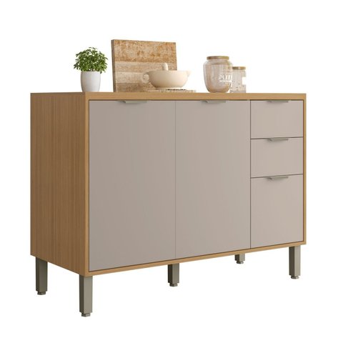 Balcão com Tampo 3 Portas 2 Gavetas MDF 120cm Colors Cinza/Freijó/Níquel