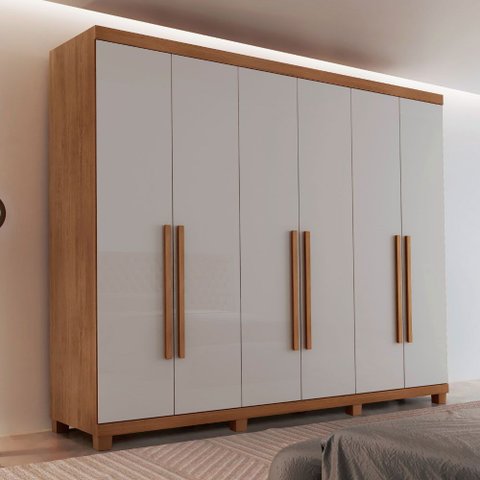 Guarda Roupa Casal Maya 100 Mdf 6 Portas e 6 Gavetas com Pés Moderna Mobília