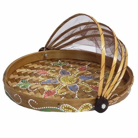 Cesto De Pão Bambu Redondo Caramelo 35Cm