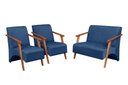 Ver imagem 2 de Conjunto Venus Braços em Madeira Maciça 1 Namoradeira 2 Poltronas Suede Unidecor Azul Bic