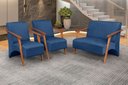 Ver imagem 1 de Conjunto Venus Braços em Madeira Maciça 1 Namoradeira 2 Poltronas Suede Unidecor Azul Bic