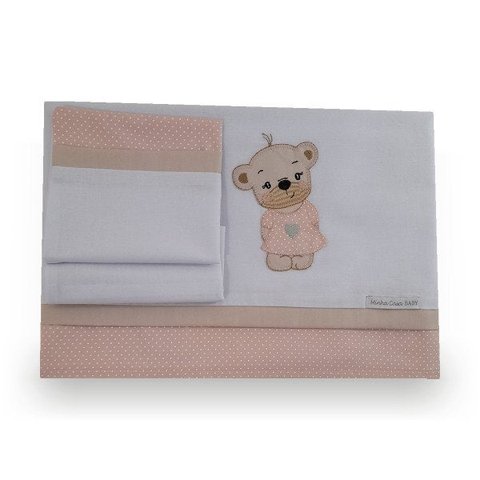 Lençol de Berço 3pçs Urso Rosa