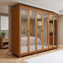 Ver imagem 1 de Guarda-Roupa Casal 6 Portas de Vidro Reflecta com LED 270cm Marrom Amêndoa