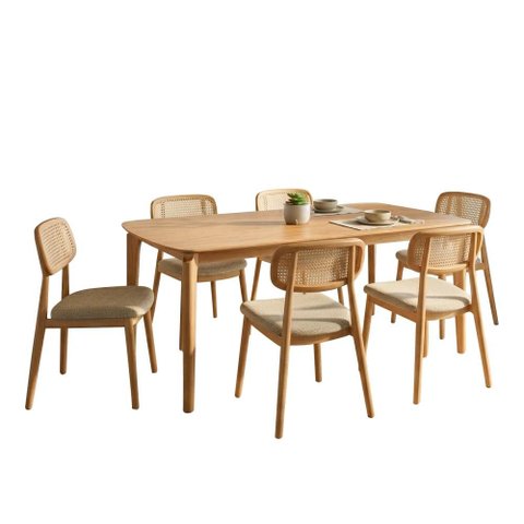 Mesa de Jantar Andaluz com 6 Cadeiras Linho Bege 180cm
