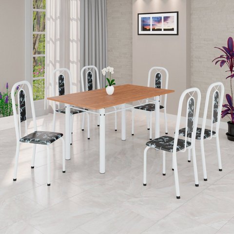 Conjunto para Sala de Jantar com 6 Cadeiras Lívia Branco/Preto