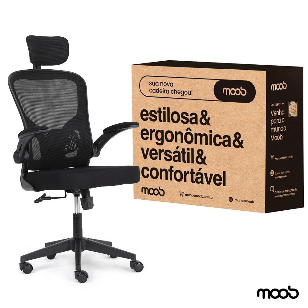 Cadeira de Escritório Presidente Moob Veneza Giratória Ergonômica com Sistema Relax Preta - 10