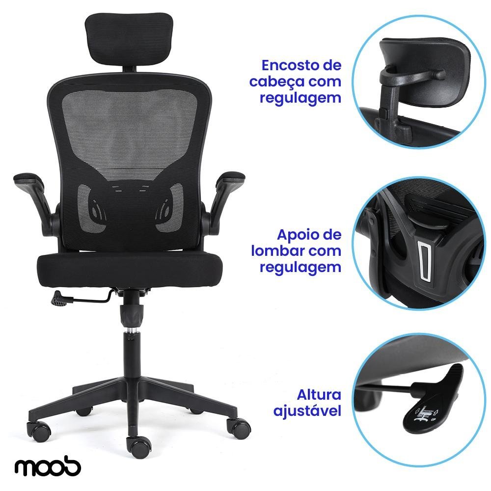 Cadeira de Escritório Presidente Moob Veneza Giratória Ergonômica com Sistema Relax Preta - 3