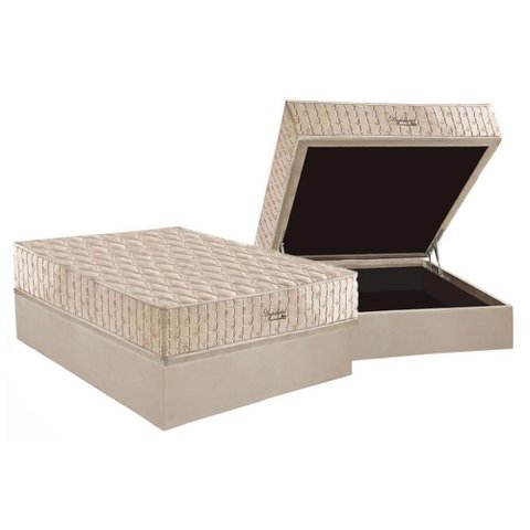 Cama Box Baú Casal: Colchão Molas Ensacadas Superlastic Anjos Hotel + Base Crc Suede Clean (