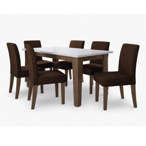 Conjunto de Mesa Sala de Jantar Miami com 6 Cadeiras Trieste Suede 1,60m Cedro/Off White/Chocolate