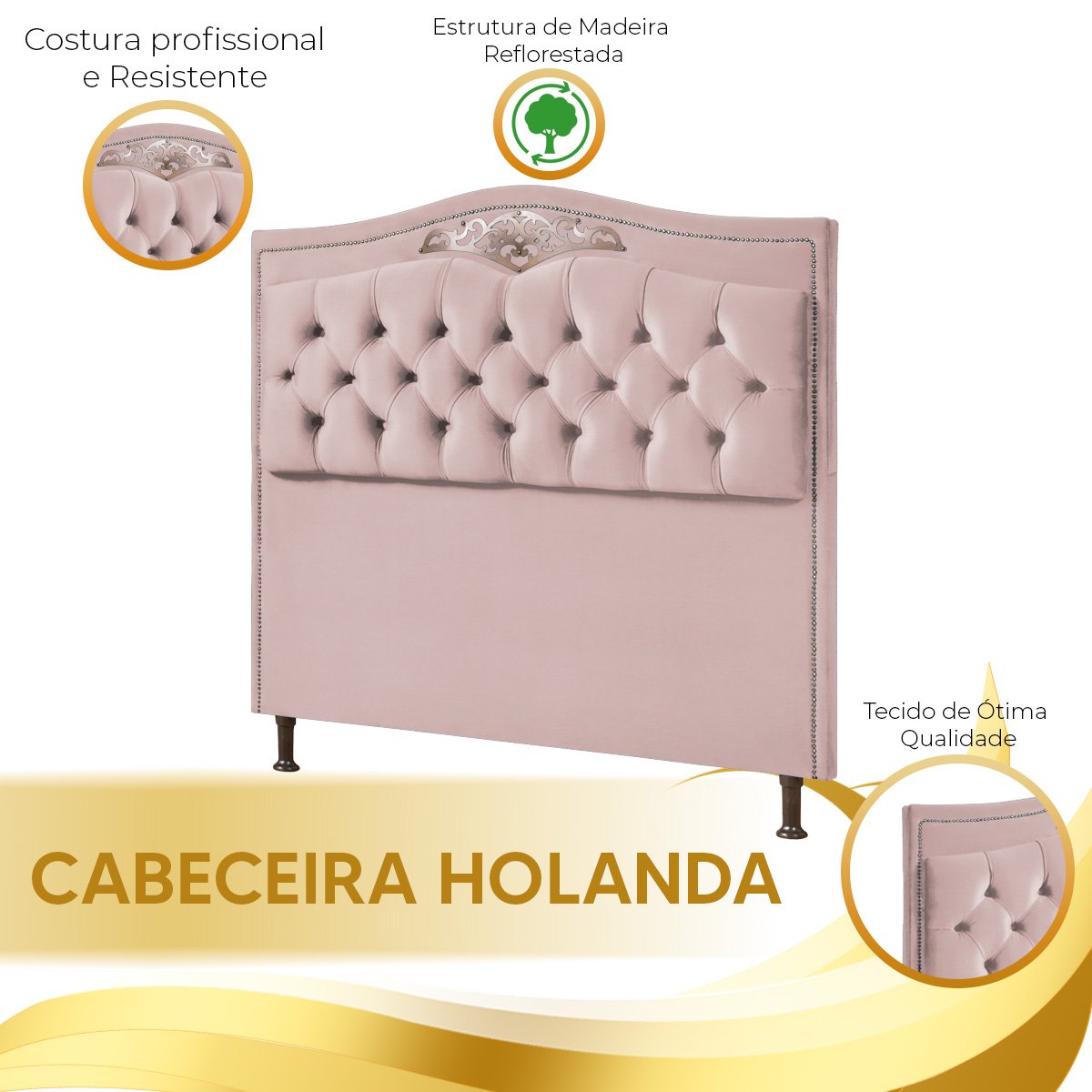 Conjunto Cabeceira/Calçadeira Holanda 1,40 Veludo Rosê - Star Confort - 7