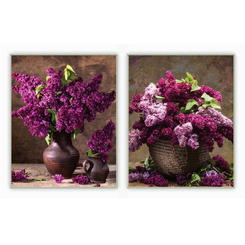 kit com 2 Quadros Decorativos Florais com Moldura e Vidro para Sala Quarto Escritório e Clínica 62x7