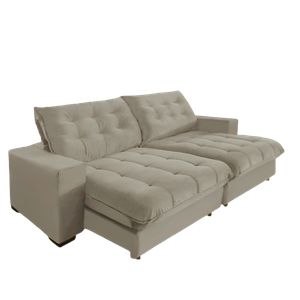 Sofá Retrátil e Reclinável 3,10 Molas Ensacadas Pillow Top Veludo Califórnia Bege | Camurça