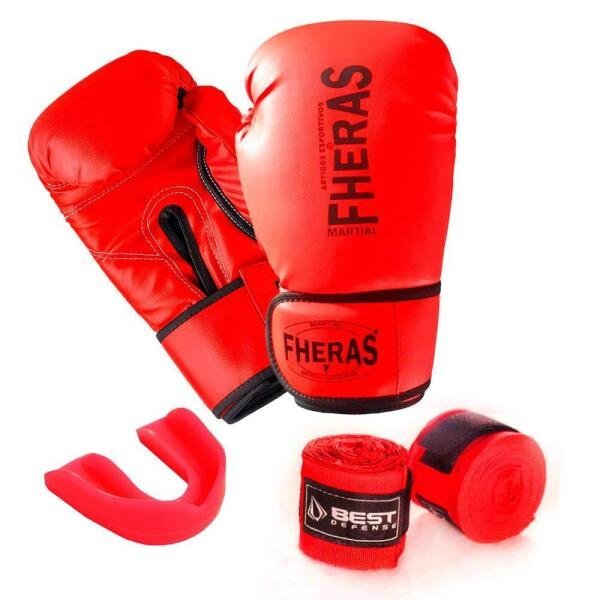 Kit Muaythai Luva+ Bucal + Band 3M - Vermelho - 10Oz - 1