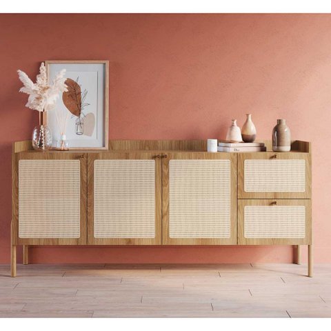 Buffet Retrô com Tela Sintética 3 Portas e 2 Gavetas 183cm Cor:hanover com Roble