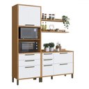Ver imagem 1 de Armário de Cozinha com Balcão e Tampo 4 Portas 5 Gavetas Pérola 100% Mdf Vidro Reflecta Amêndoa/bran