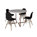 Ver imagem 2 de Mesa Jantar Industrial Redonda 110cm Branca Base V Cobre com 4 Cadeiras Eames Preta Base Madeira