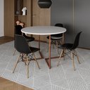 Ver imagem 1 de Mesa Jantar Industrial Redonda 110cm Branca Base V Cobre com 4 Cadeiras Eames Preta Base Madeira