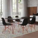 Ver imagem 1 de Conjunto de Mesa de Ferro Cobre Tampo Preto 135x75 6 Cadeiras Cobre Assento Preto