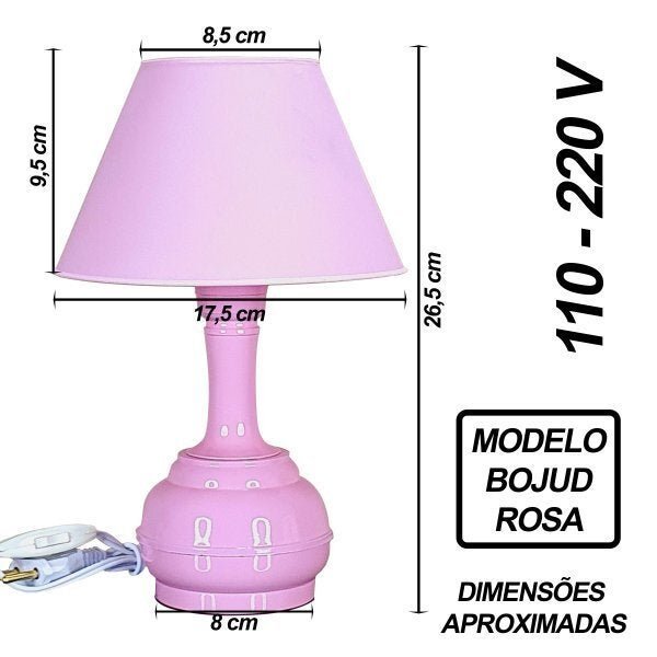 Abajur Infantil Bojudinho Menina Luminária para Quarto de Bebê - Cor Rosa - 2