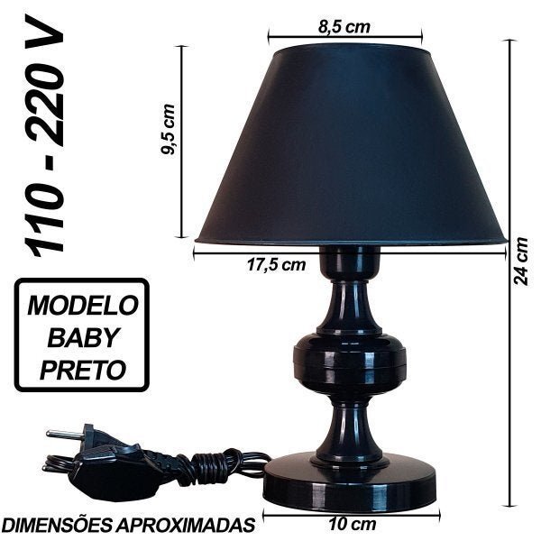 Abajur Baby Black Quarto Sala Luminária Decoração Cor Preto - 2